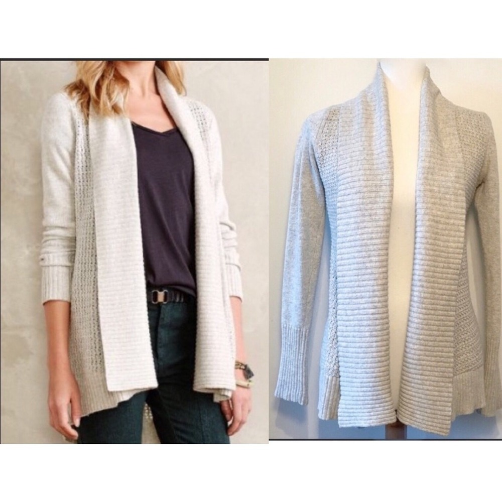 Anthropologie‎ / Moth Grey Knit Open Shawl Collar Cashmere Blend Cardigan - M